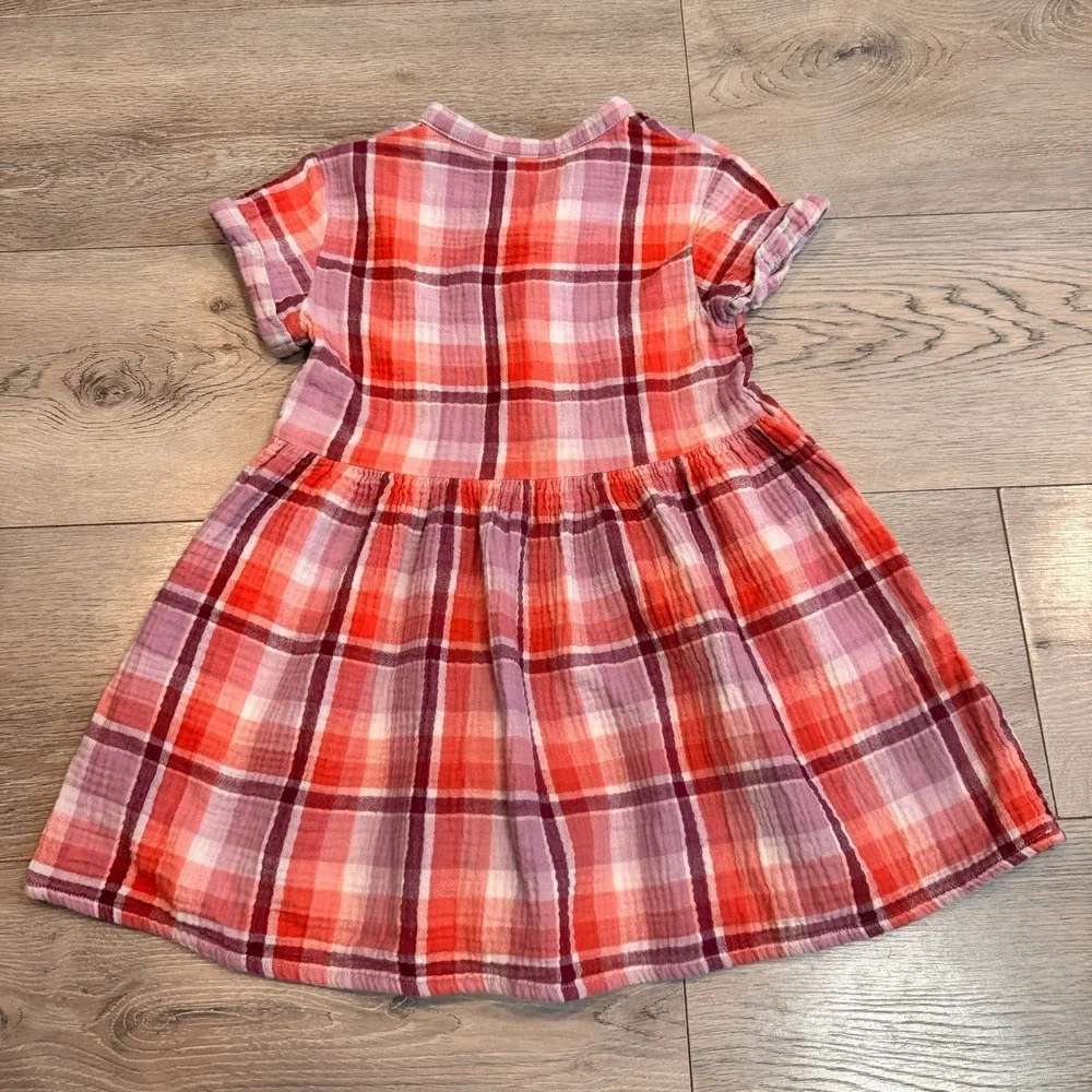 Cat & Jack‎ Kids Girls Plaid Button Front Dress Red Pink Purple XS 4/5 Xsmall